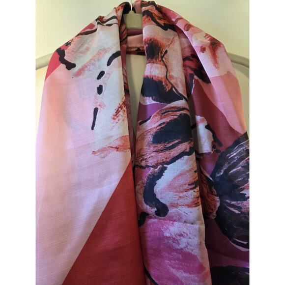 New Vince Camuto Pink Floral Scarf 47" Square Romantic Feminine - Picture 2 of 8